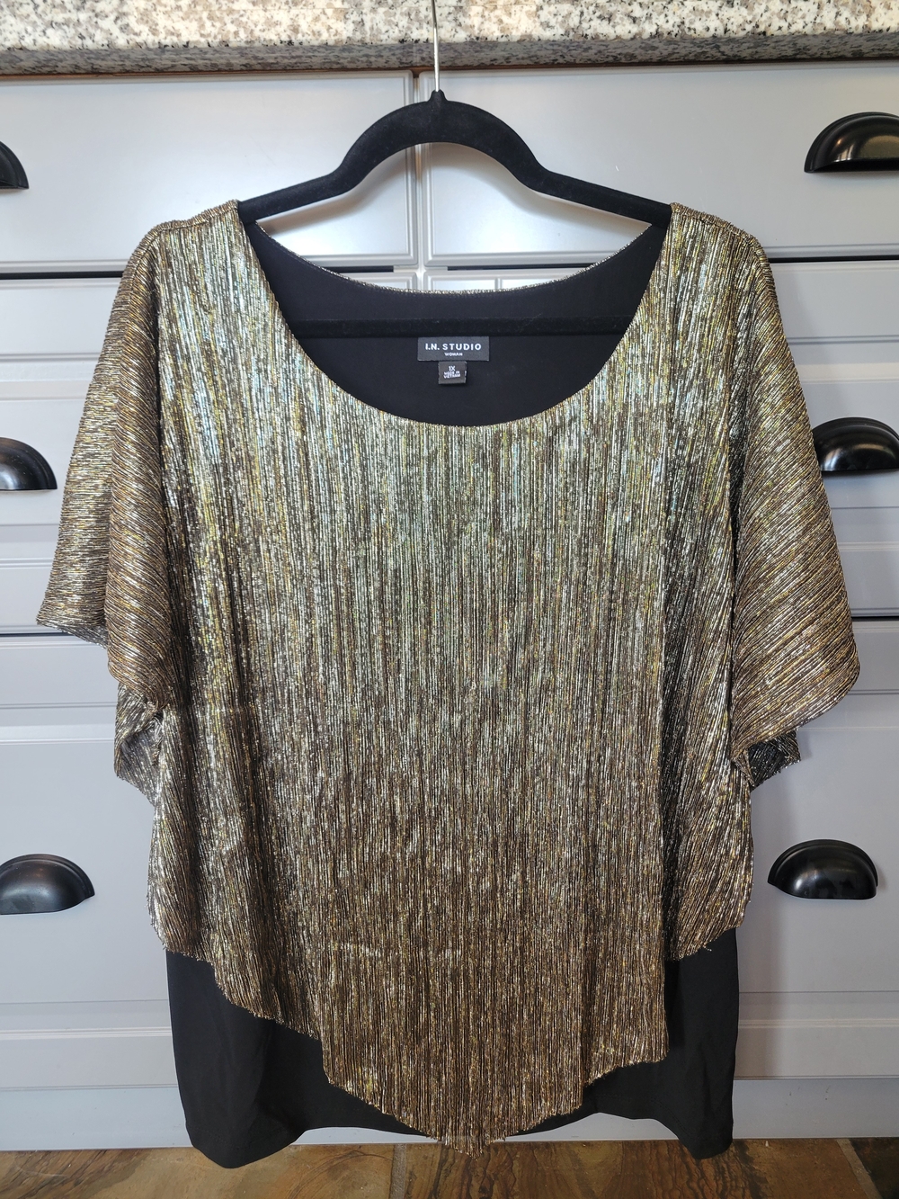 Metallic Gold Pleated Overlay Women’s Top
